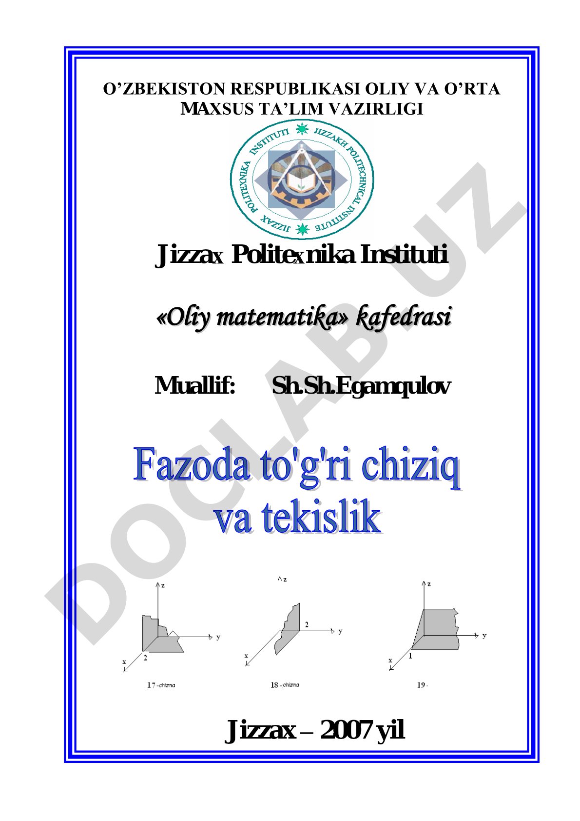 Fazoda to'g'ri chiziq va tekislik