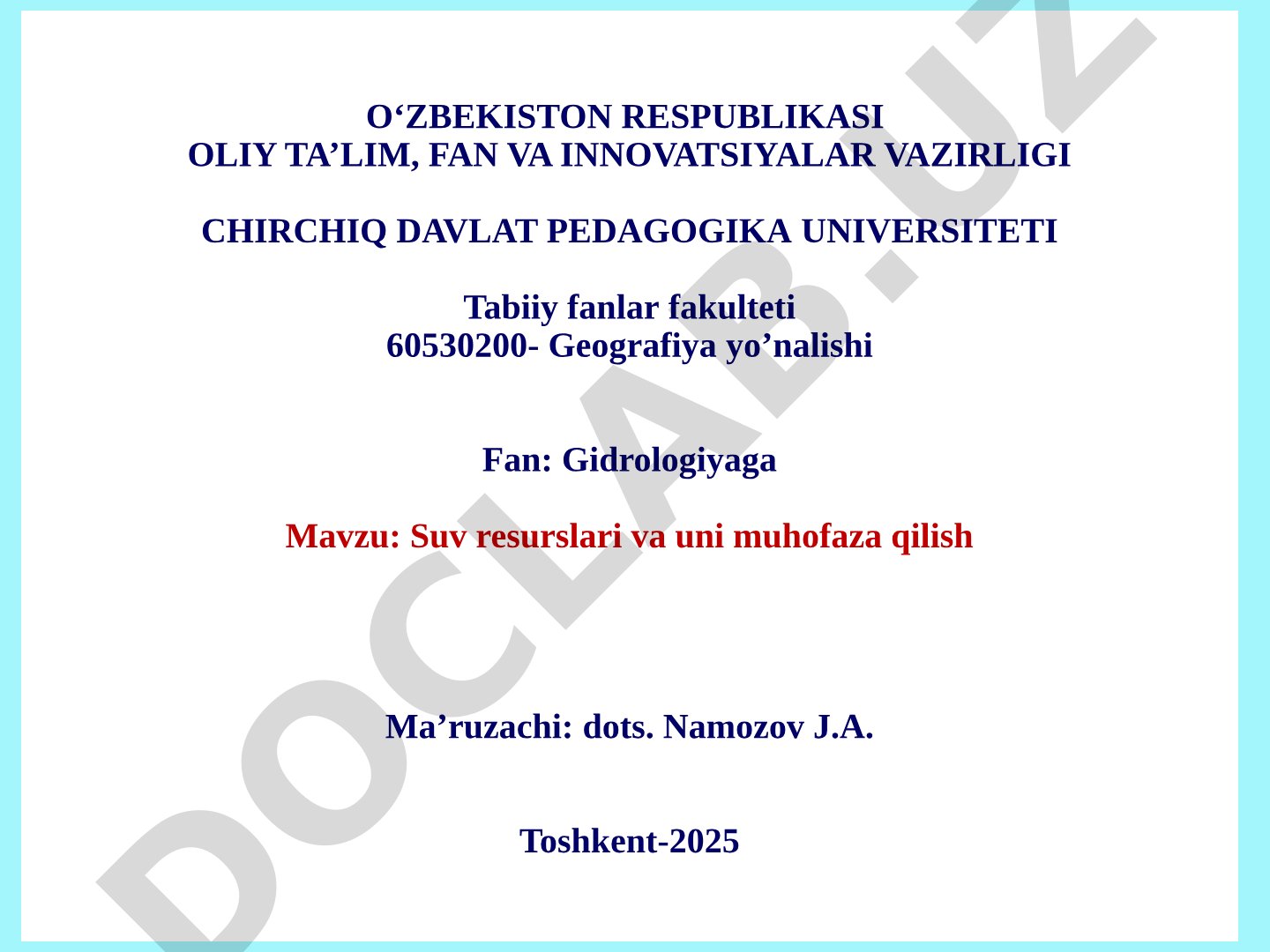 Suv resurslari va uni muhofaza qilish