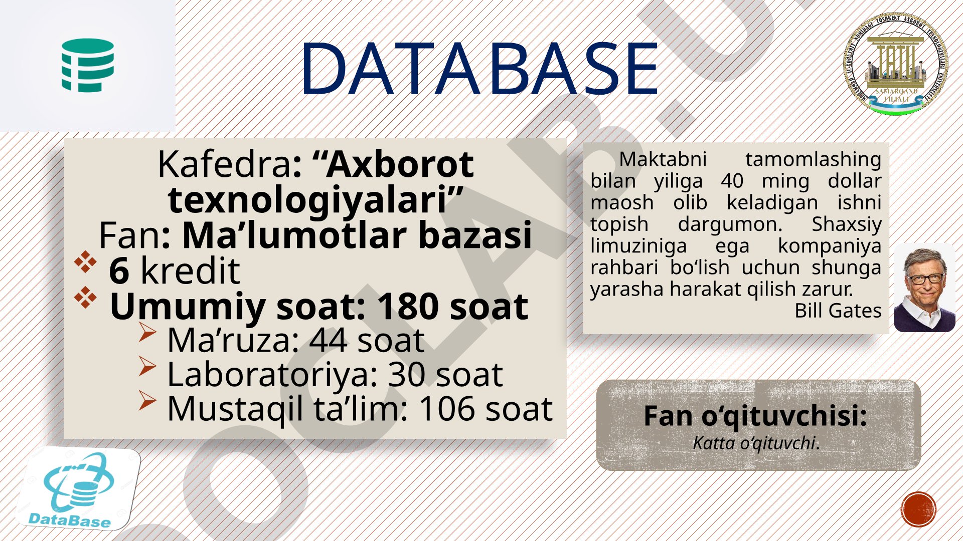 Ma'lumotlar bazasida relyatsion model va munosabatlar