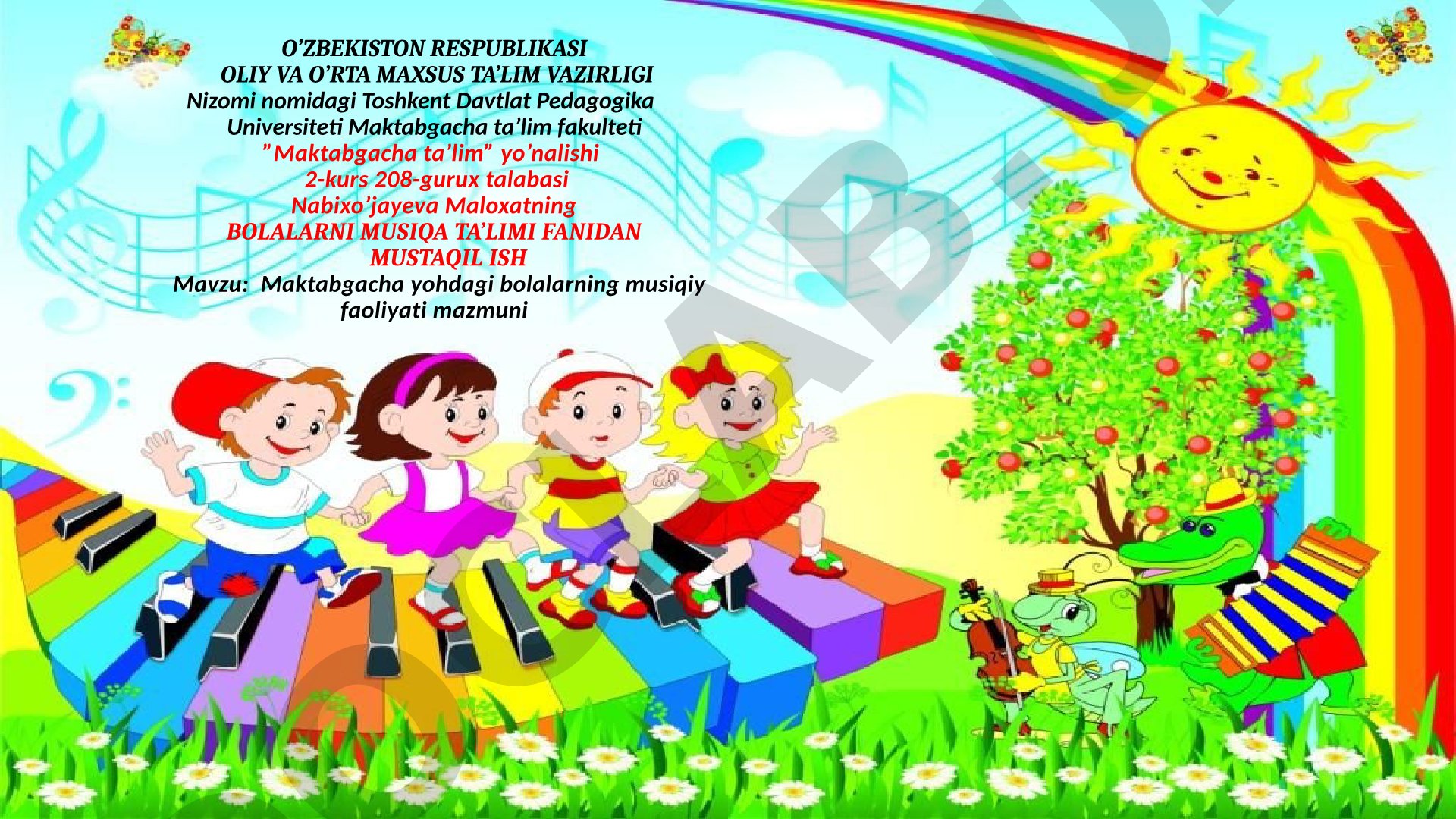 Maktabgacha yoshdagi bolalarning musiqiy faoliyati mazmuni
