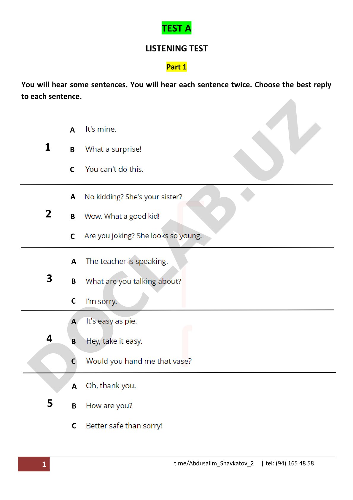 Test A Listening Test