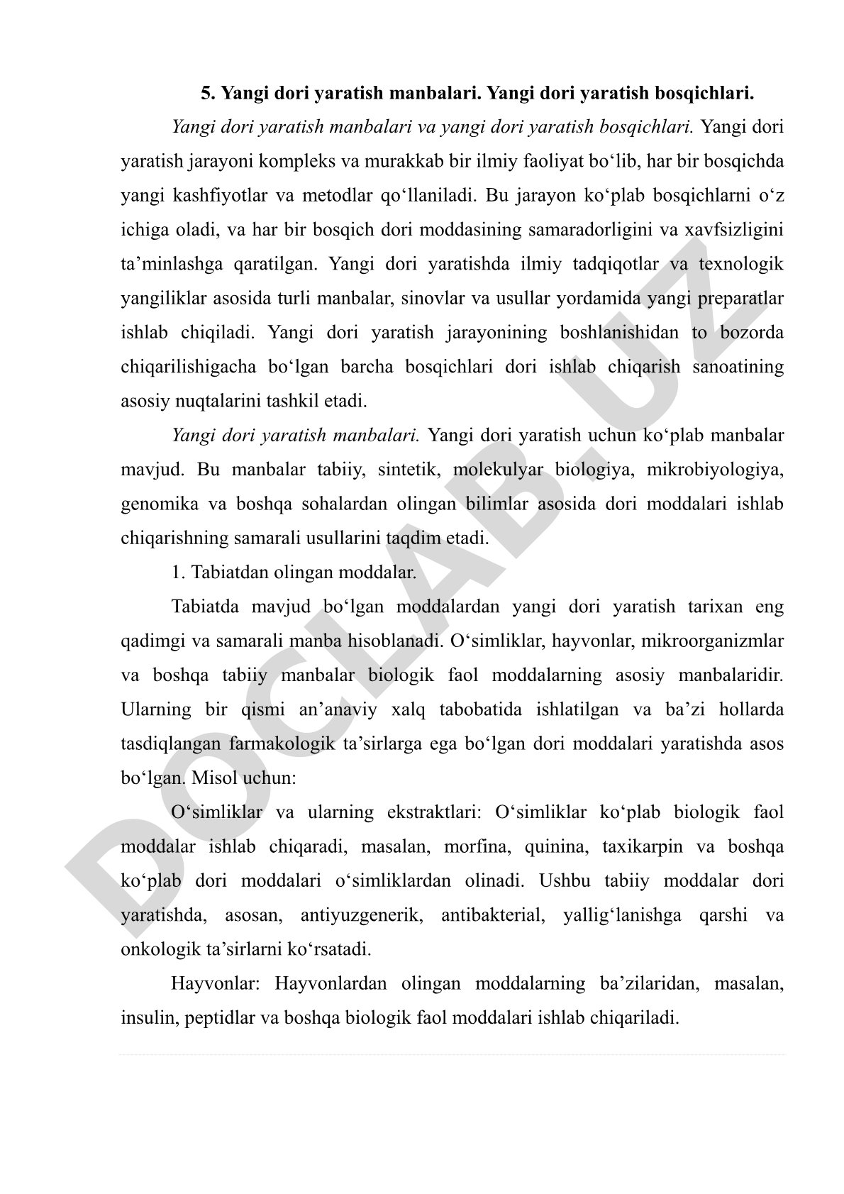 Yangi dori yaratish manbalari va bosqichlari