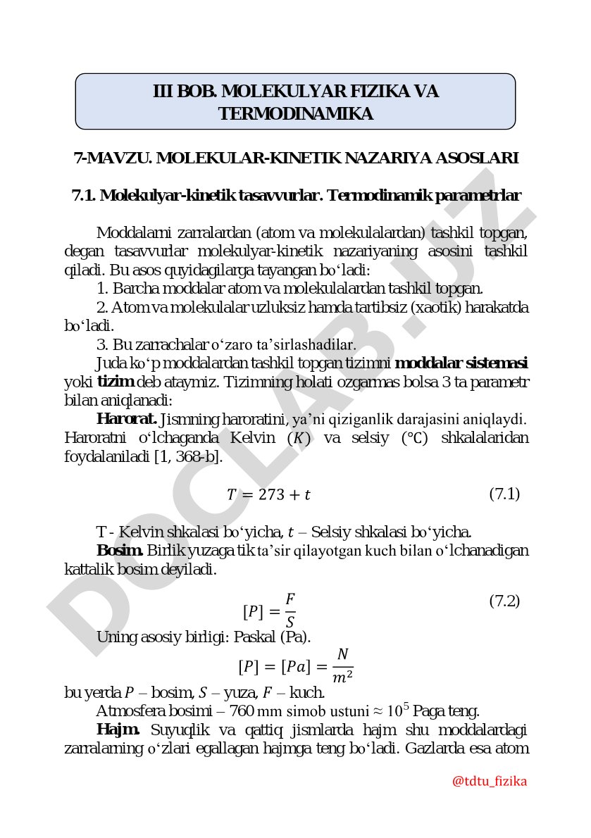 Molekulyar-kinetik nazariya asoslari
