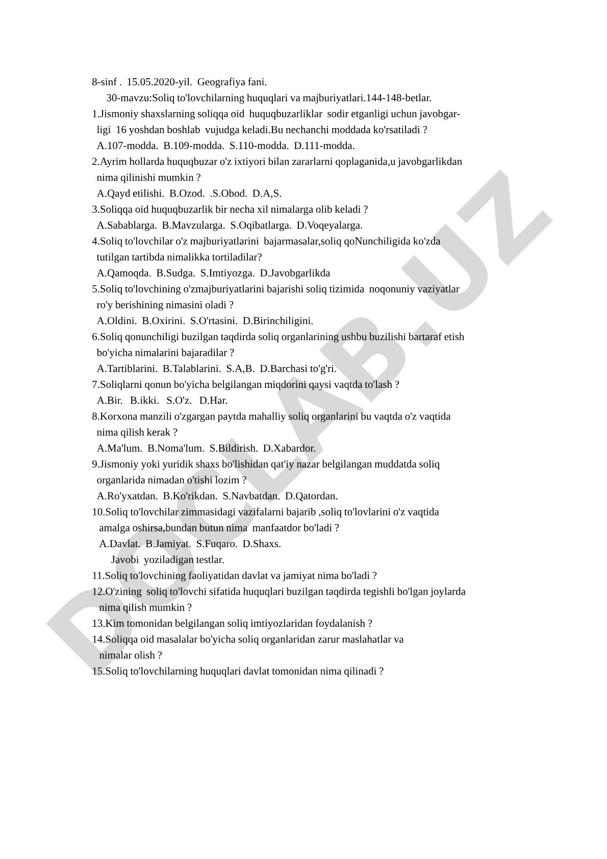Soliq to'lovchilarning huquqlari va majburiyatlari