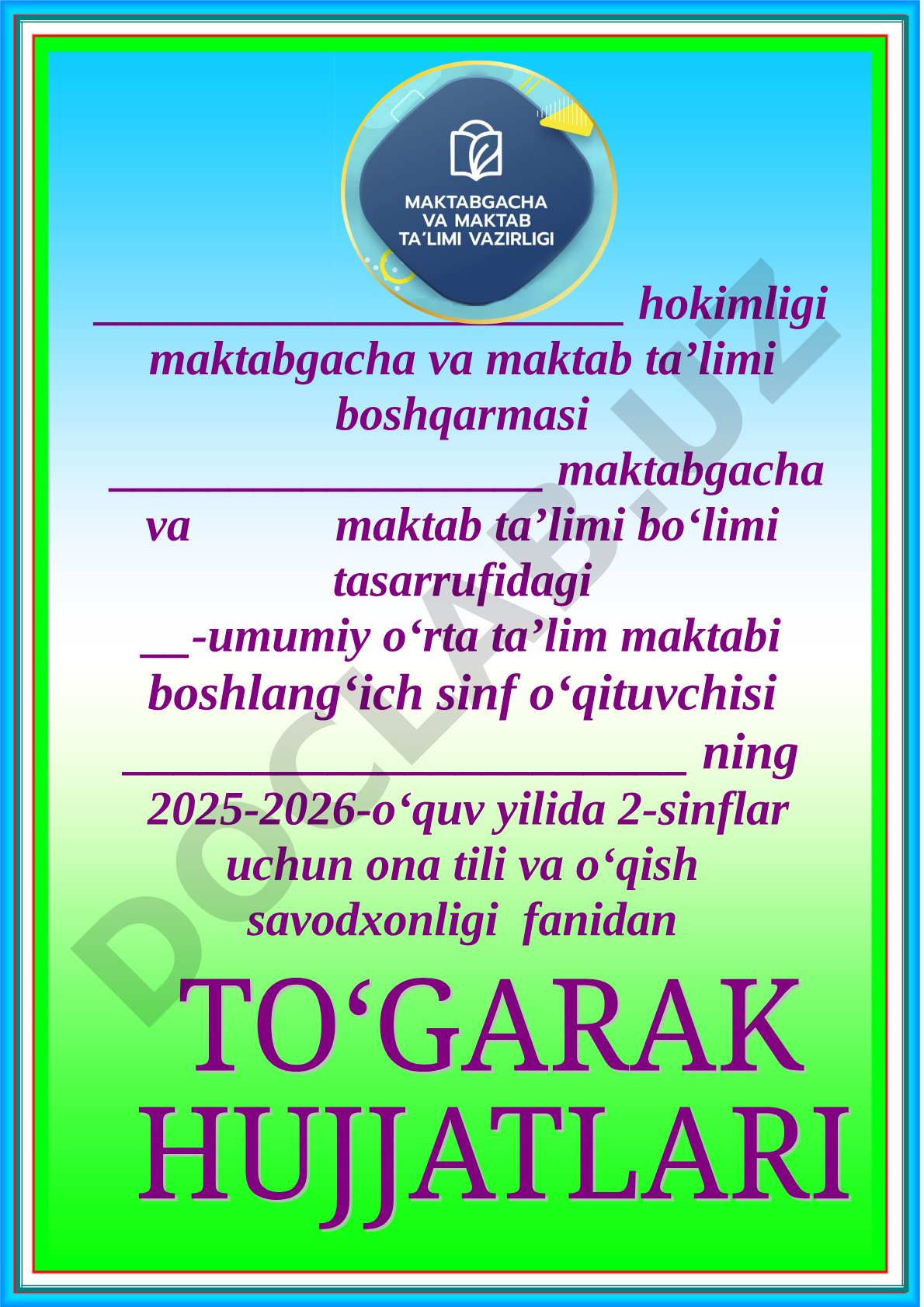 2-sinf ona tili va o'qish savodxonligi to'garagi