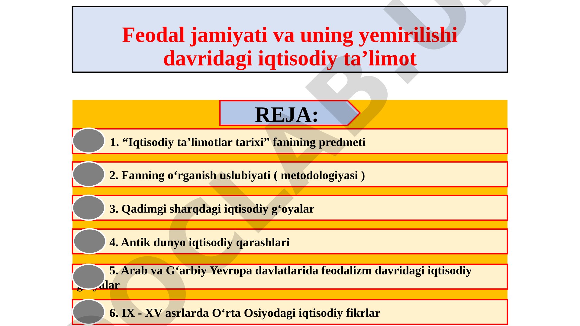 Feodal jamiyati va uning yemirilishi davridagi iqtisodiy ta’limot