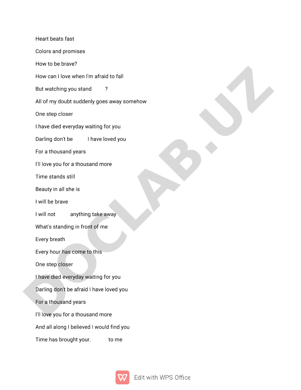 Love song lyrics about eternal devotion