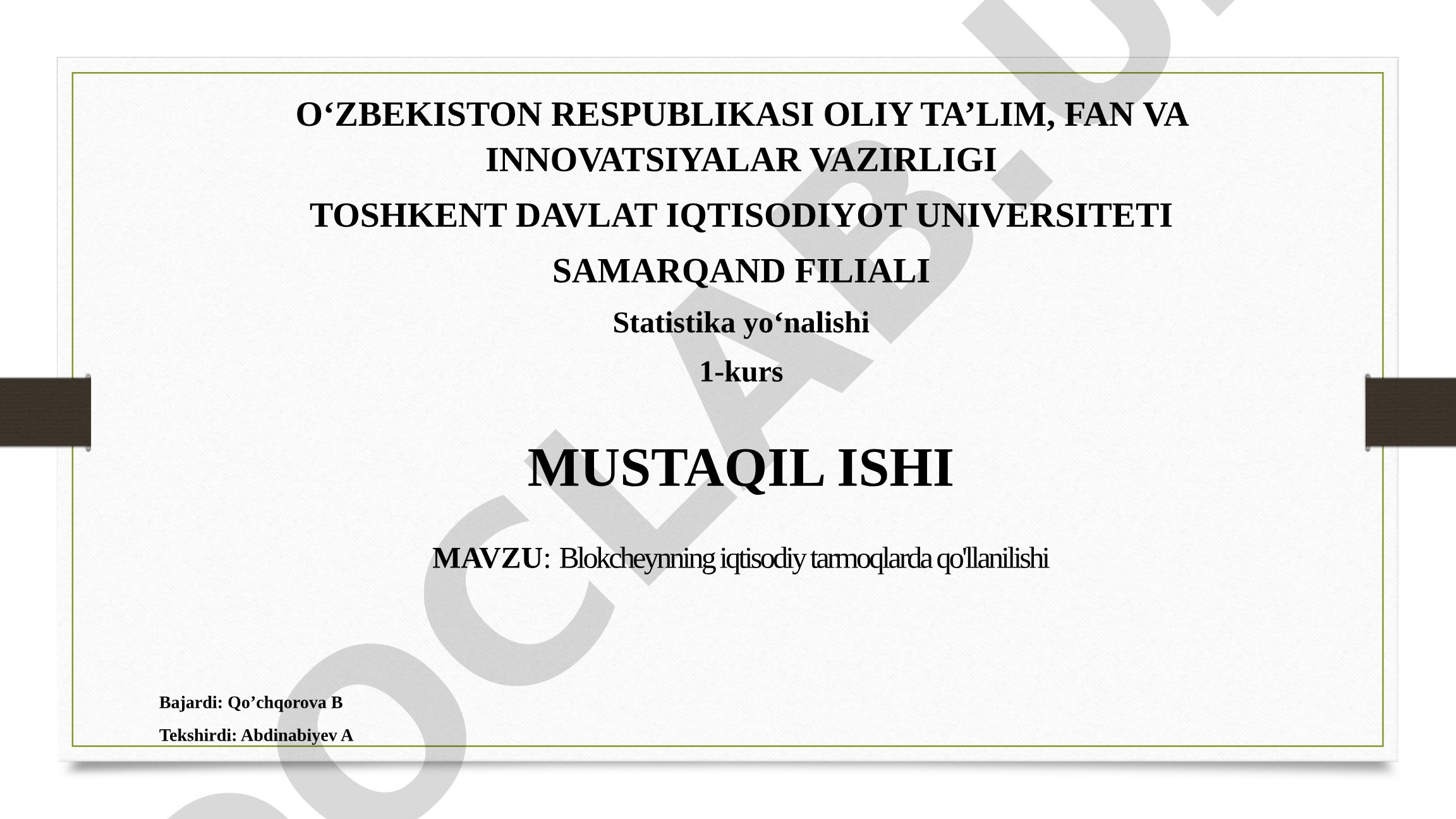 Blokcheynning iqtisodiy tarmoqlarda qo'llanilishi