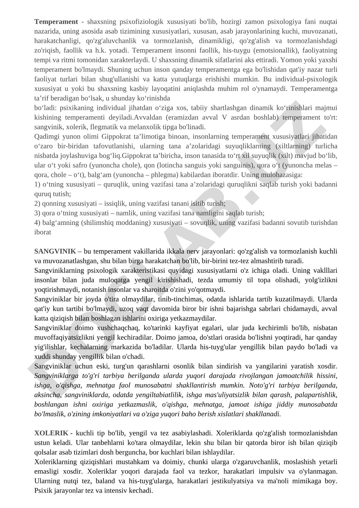 Temperament - shaxsning psixofiziologik xususiyati