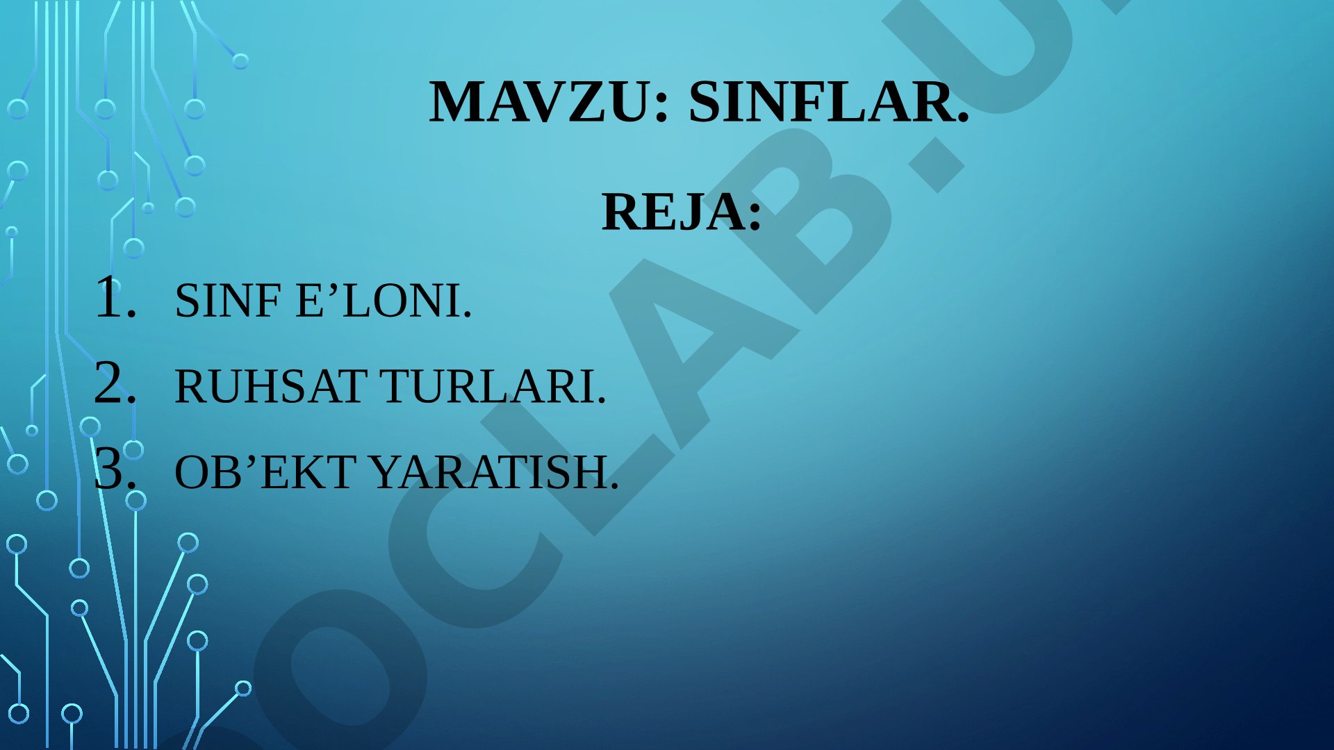 Sinflar. Reja: Sinf e’loni
