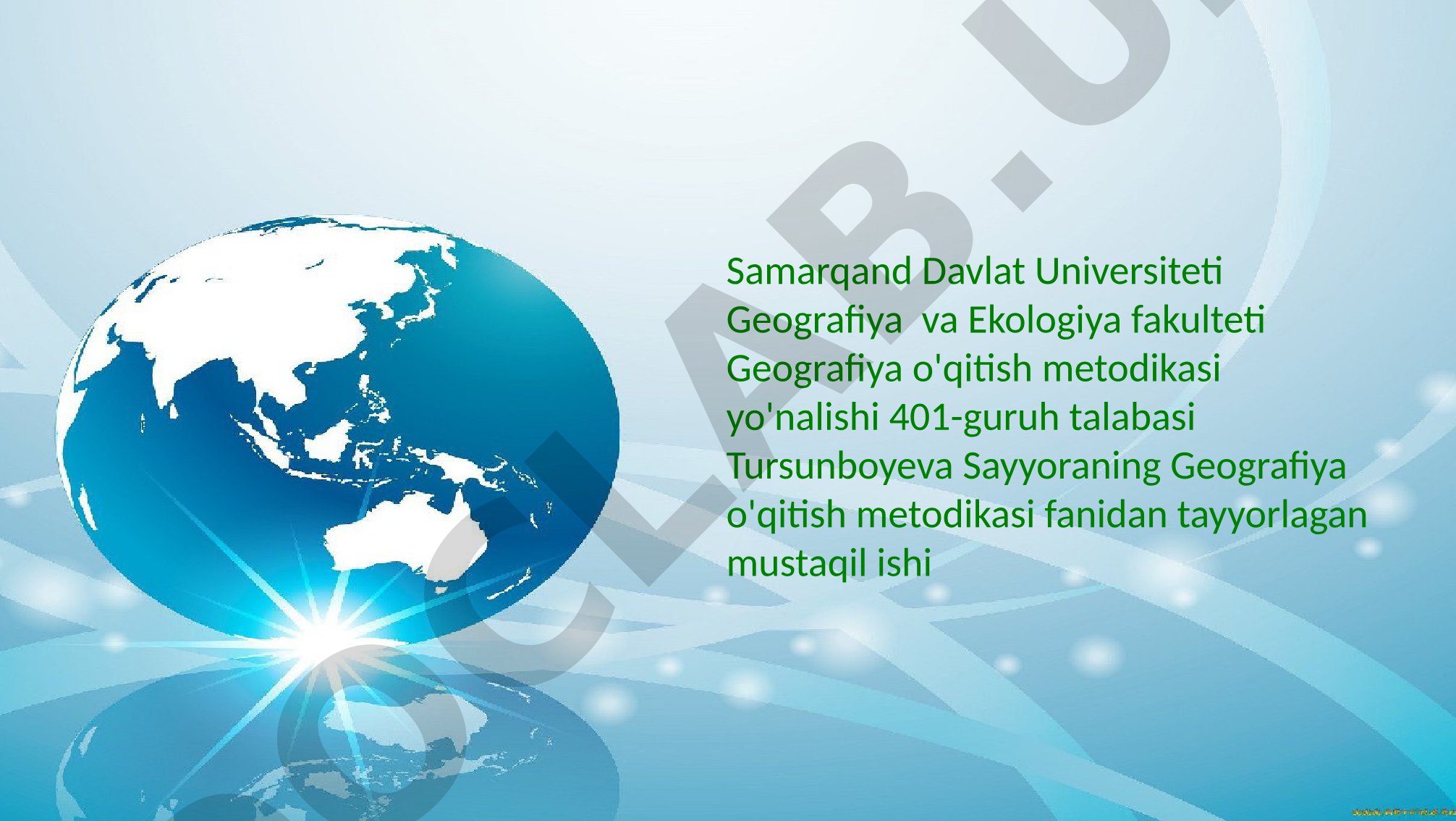 Okean boyliklari va uni muhofaza qilish