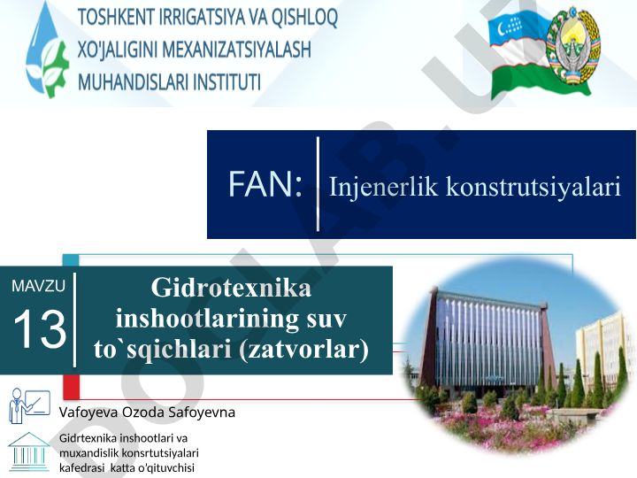 Gidrotexnika inshootlarining suv to'sqichlari (zatvorlar)