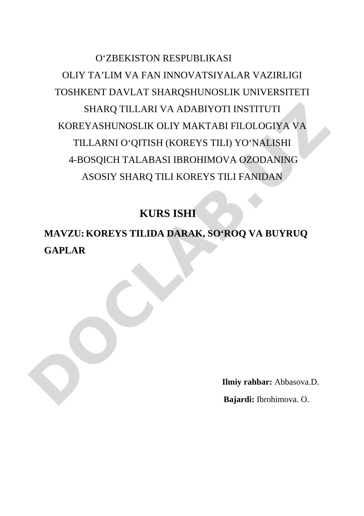 Koreys tilida darak, so‘roq va buyruq gaplar