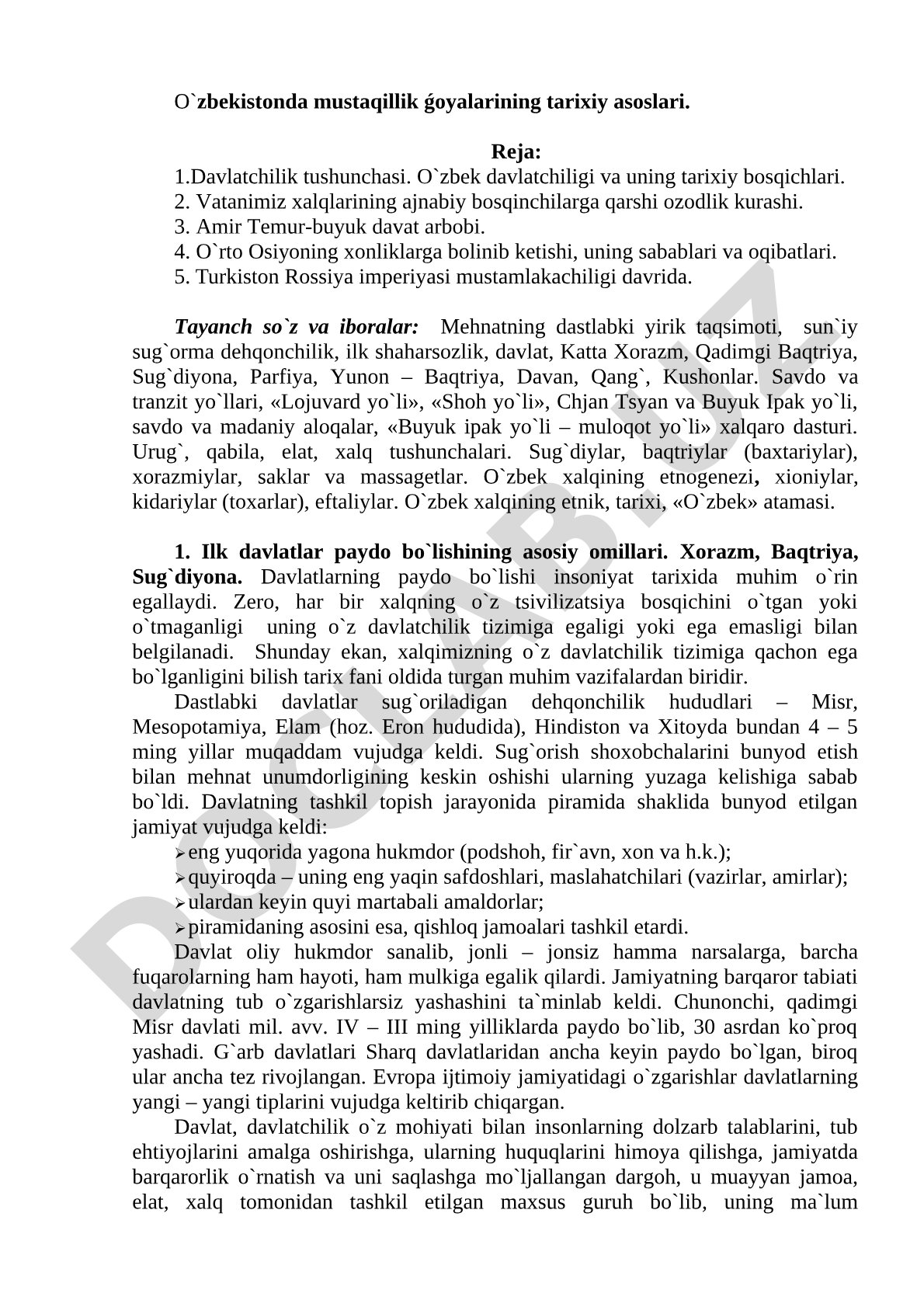 O`zbekistonda mustaqillik ǵoyalarining tarixiy asoslari