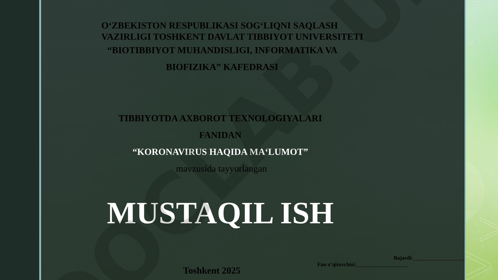 Koronavirus haqida ma'lumot