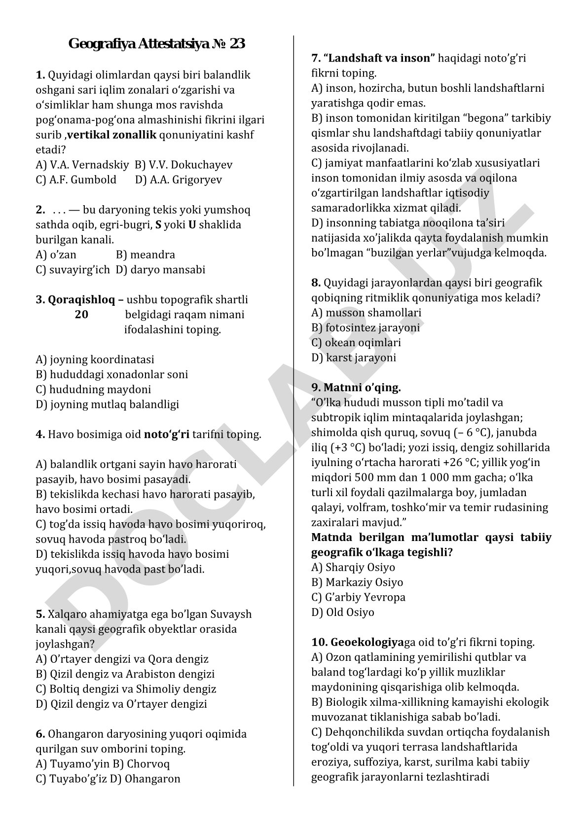 Geografiya Attestatsiya № 23