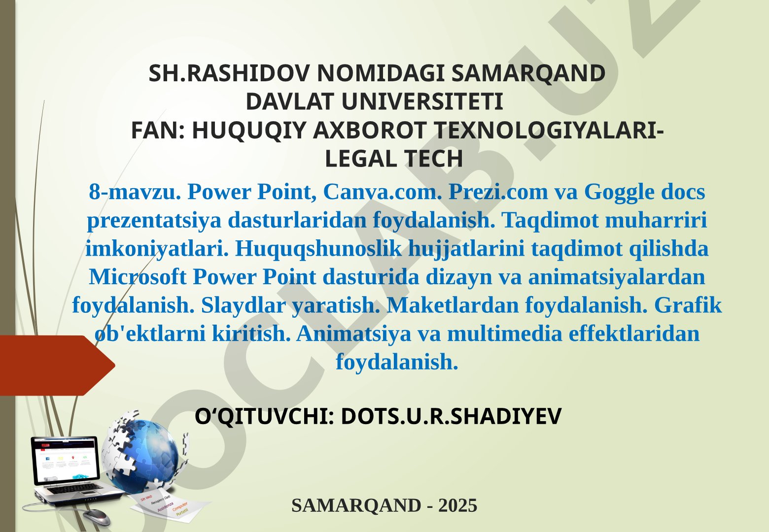 Power Point, Canva.com, Prezi.com va Google Docs prezentatsiya dasturlaridan foydalanish