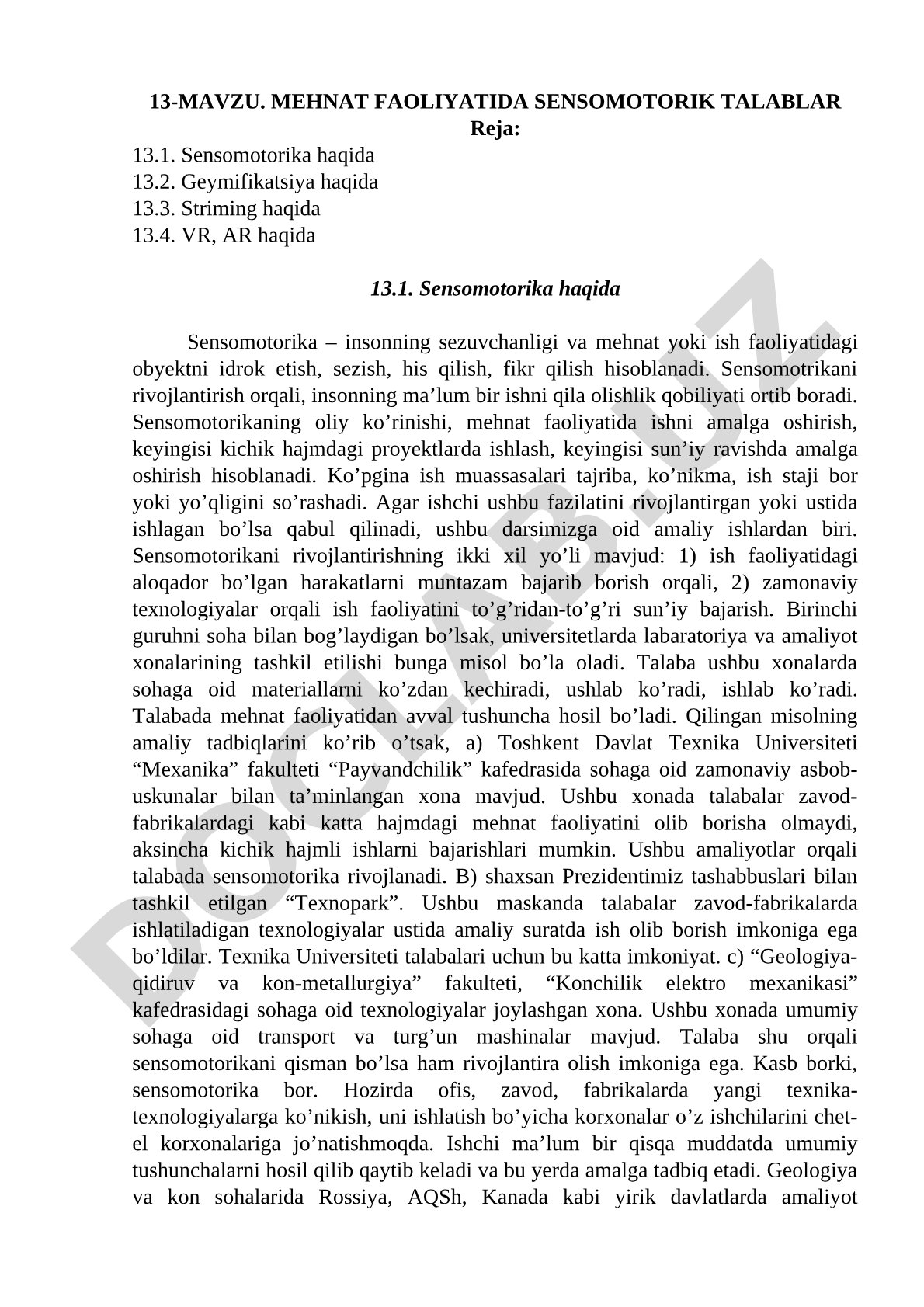 Mehnat faoliyatida sensomotorik talablar