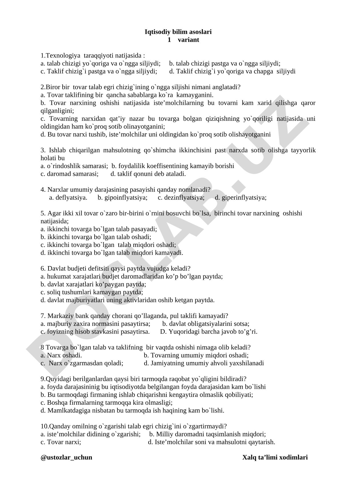 Iqtisodiy bilim asoslari variant 1.