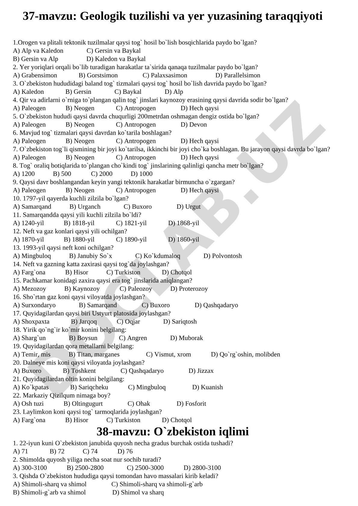 Geologik tuzilishi va yer yuzasining taraqqiyoti