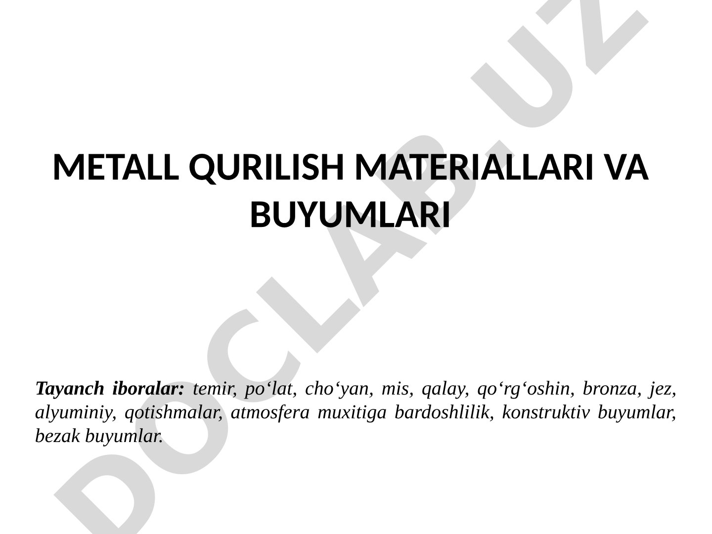 Metall Qurilish materiallari va buyumlari
