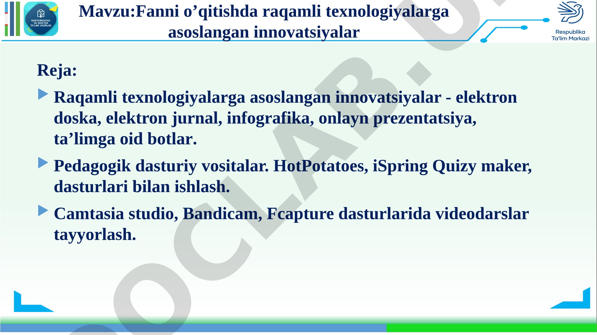 Fanni o’qitishda raqamli texnologiyalarga asoslangan innovatsiyalar