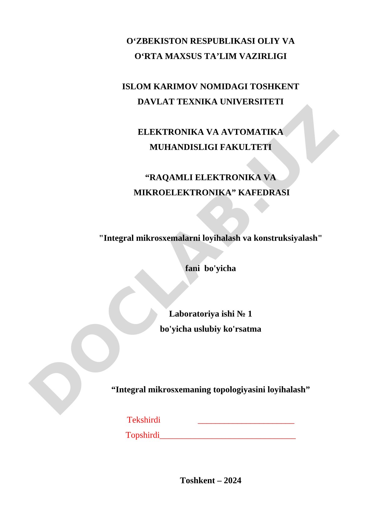Integral mikrosxemaning topologiyasini loyihalash