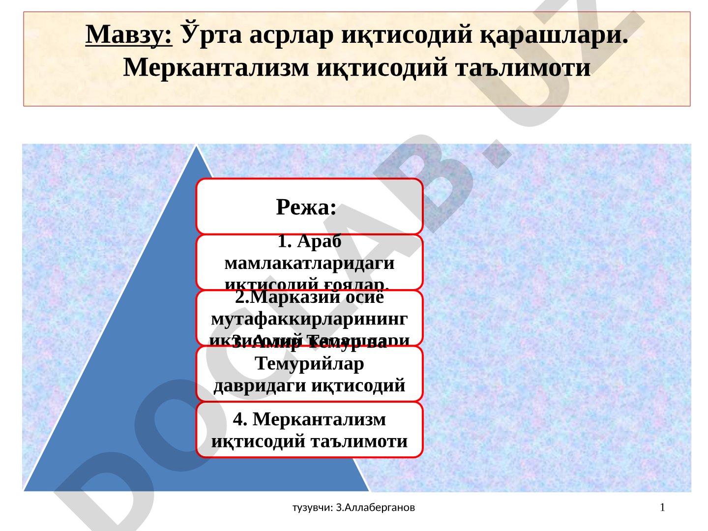 Ўрта асрлар иқтисодий қарашлари. Меркантализм иқтисодий таълимоти 1