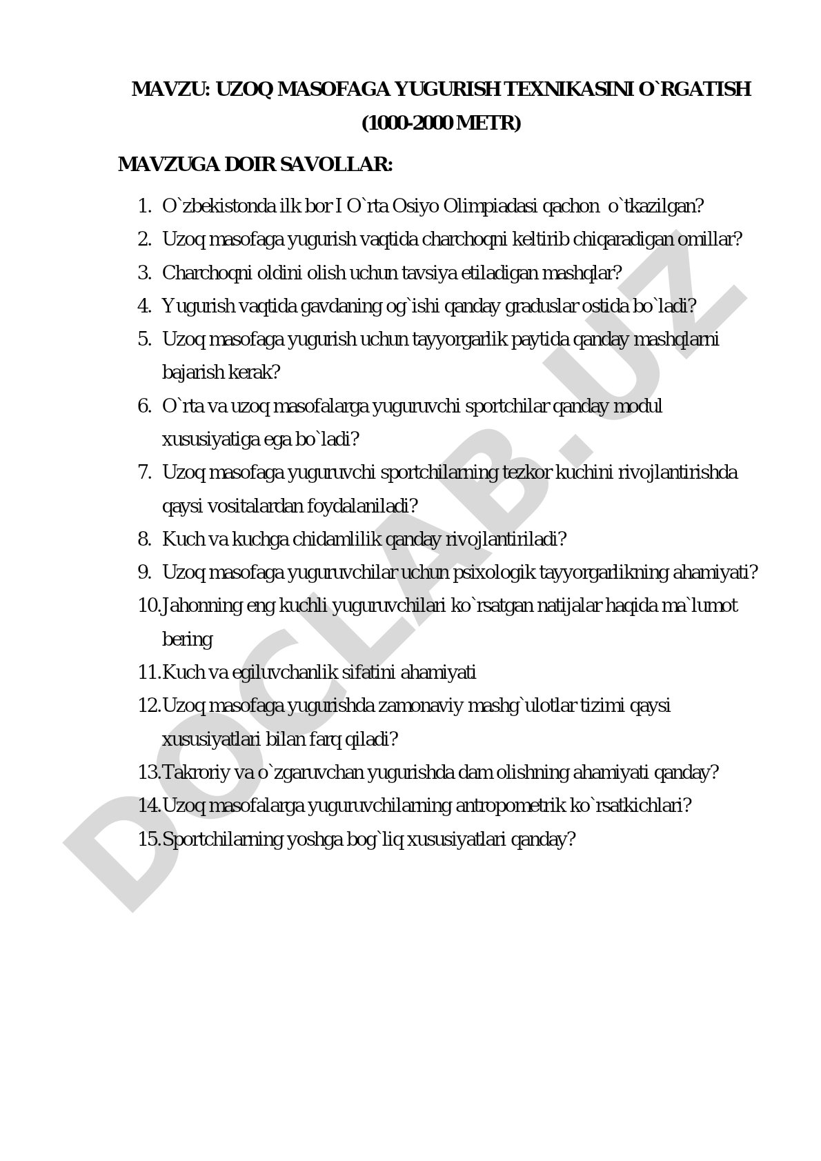 Uzoq masofaga yugurish texnikasini o'rgatish (1000-2000 metr)