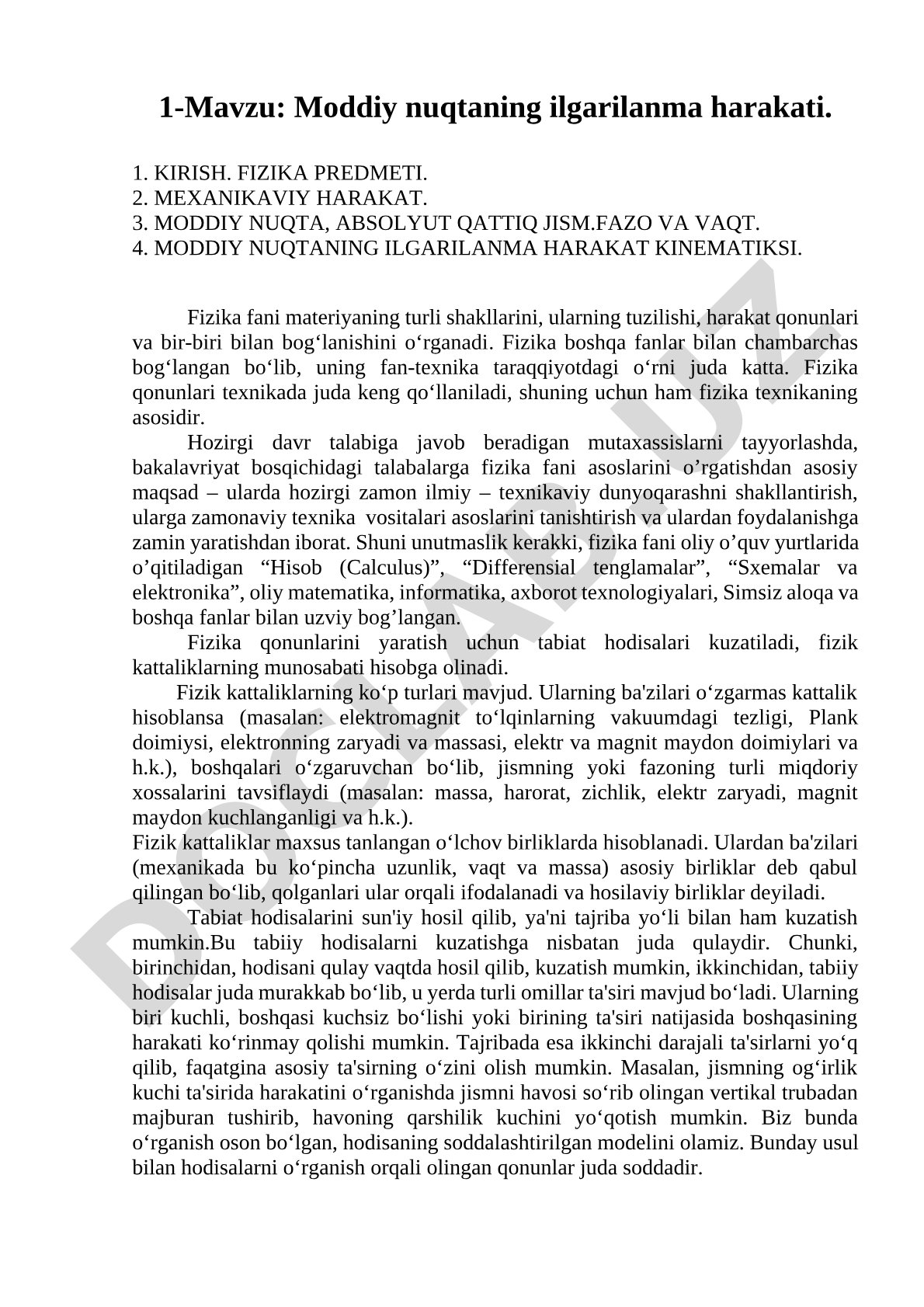 Moddiy nuqtaning ilgarilanma harakati