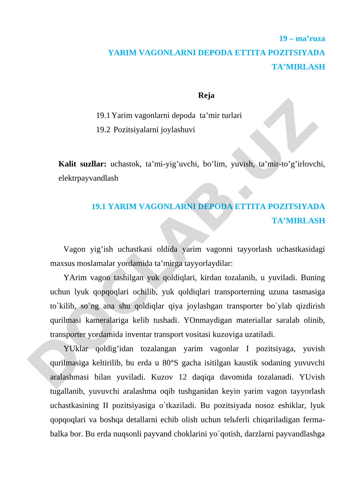 Yarim vagonlarni depoda ettita pozitsiyada ta’mirlash