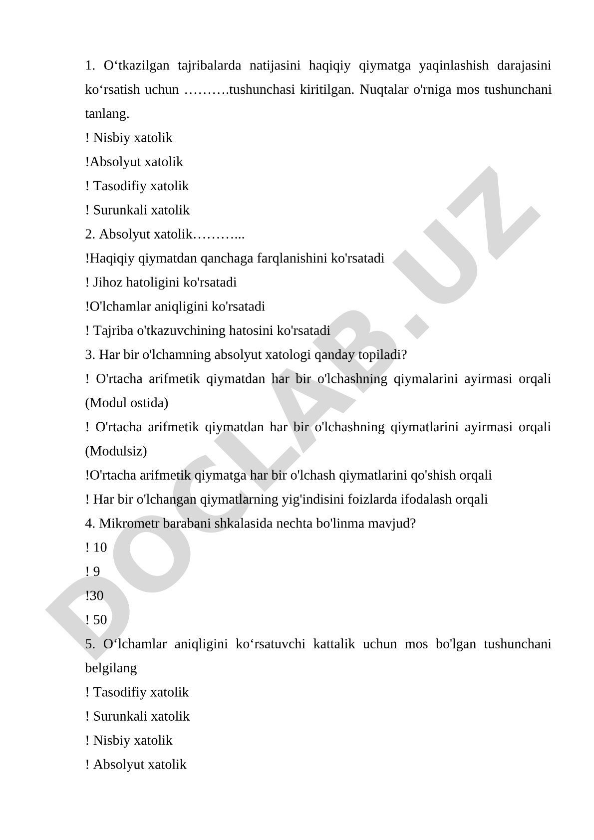 O'lchash xatoliklari turlari va mikrometr