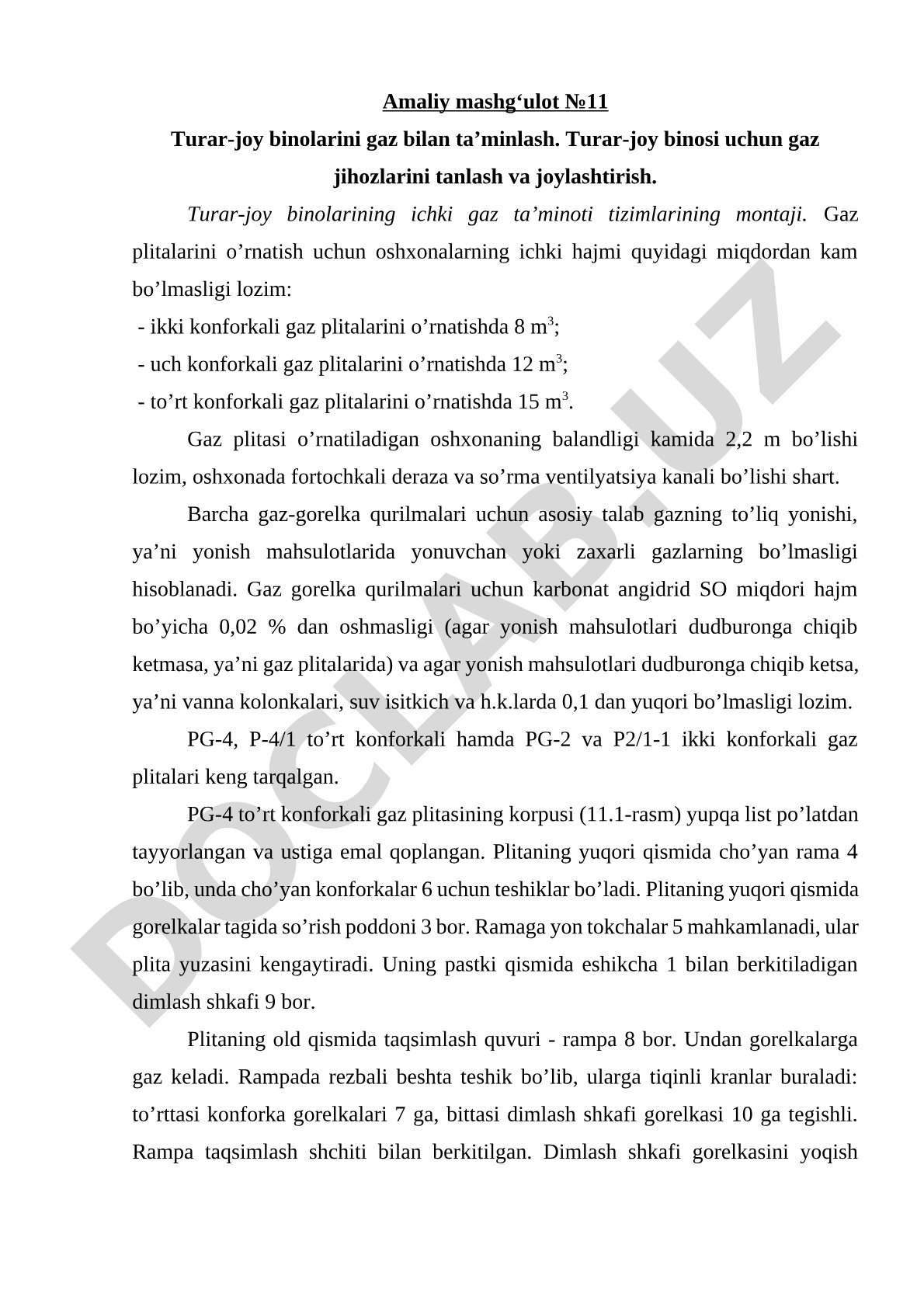 Turar-joy binosi uchun gaz jihozlarini tanlash va joylashtirish