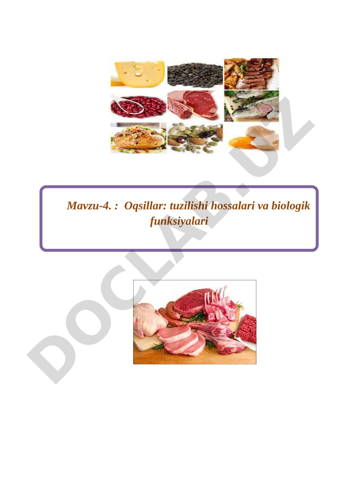 Oqsillar: tuzilishi hossalari va biologik funksiyalari