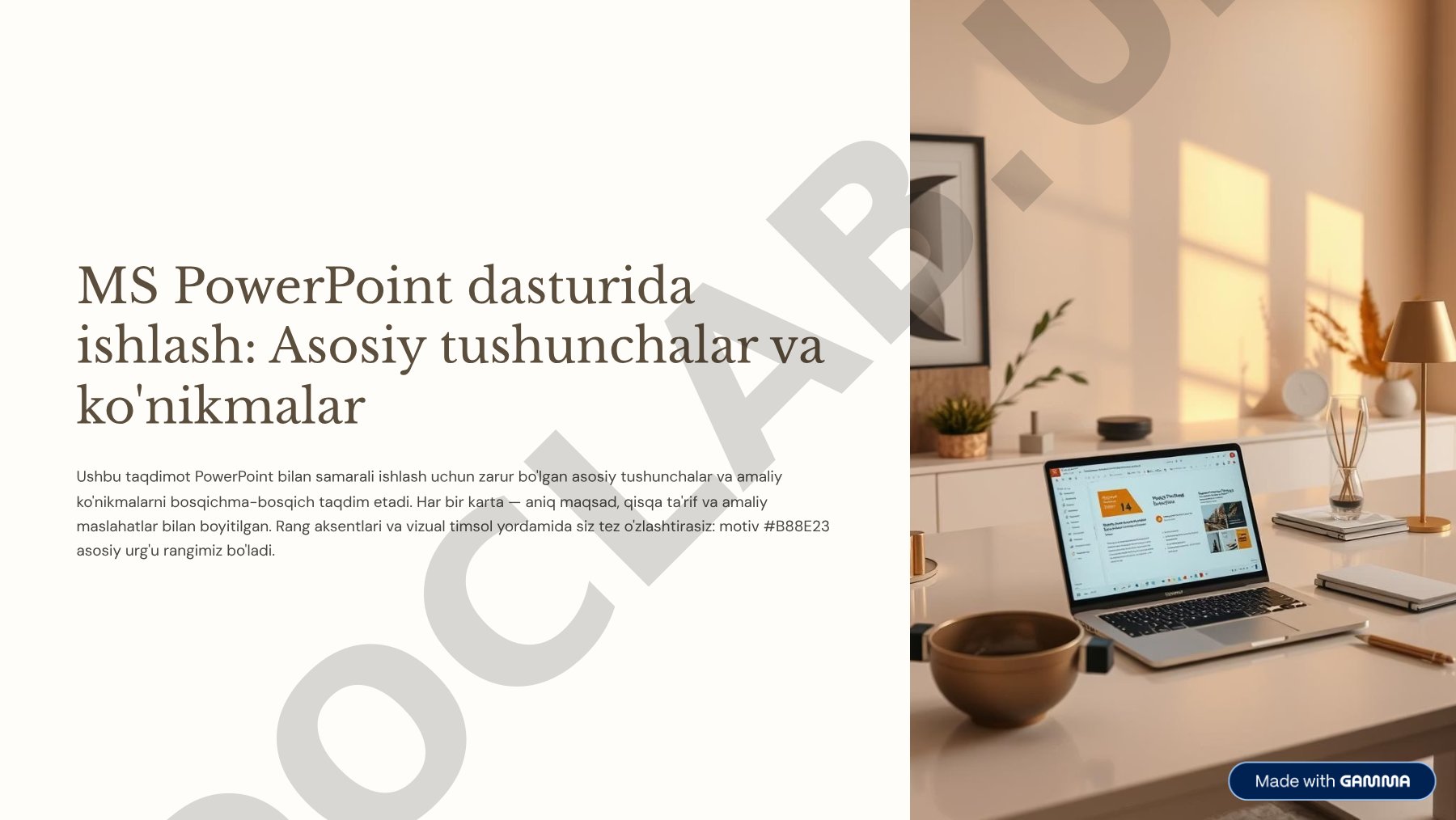 MS PowerPoint dasturida ishlash: Asosiy tushunchalar va ko'nikmalar