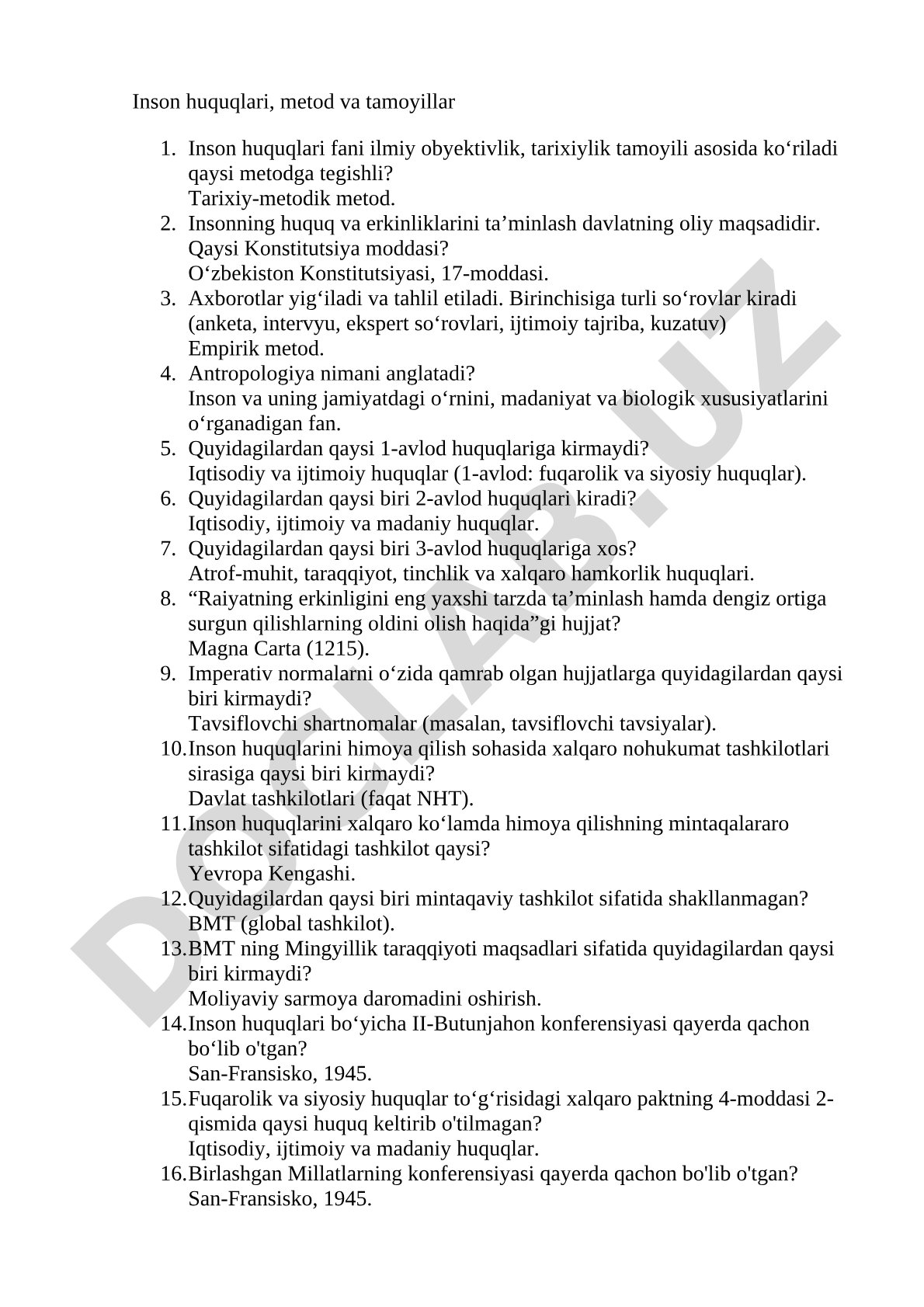 Inson huquqlari, metod va tamoyillar