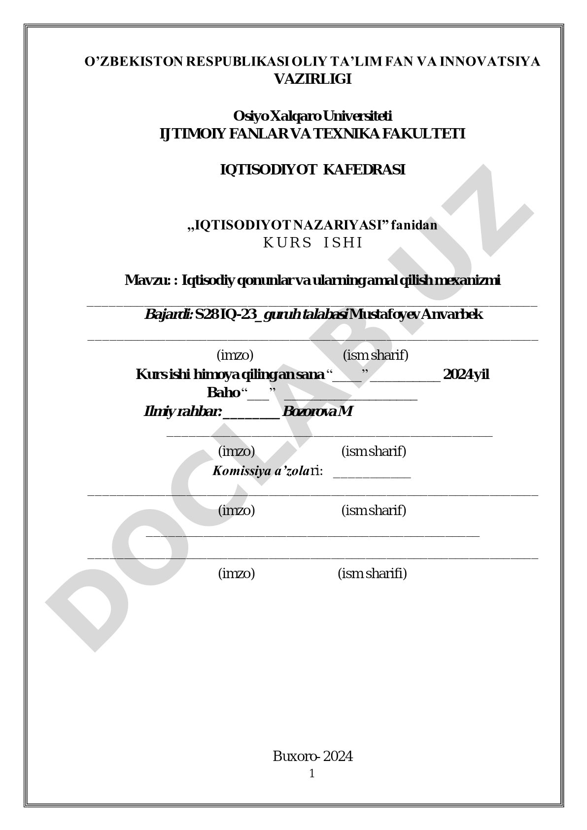 Iqtisodiy qonunlar va ularning amal qilish mexanizmi