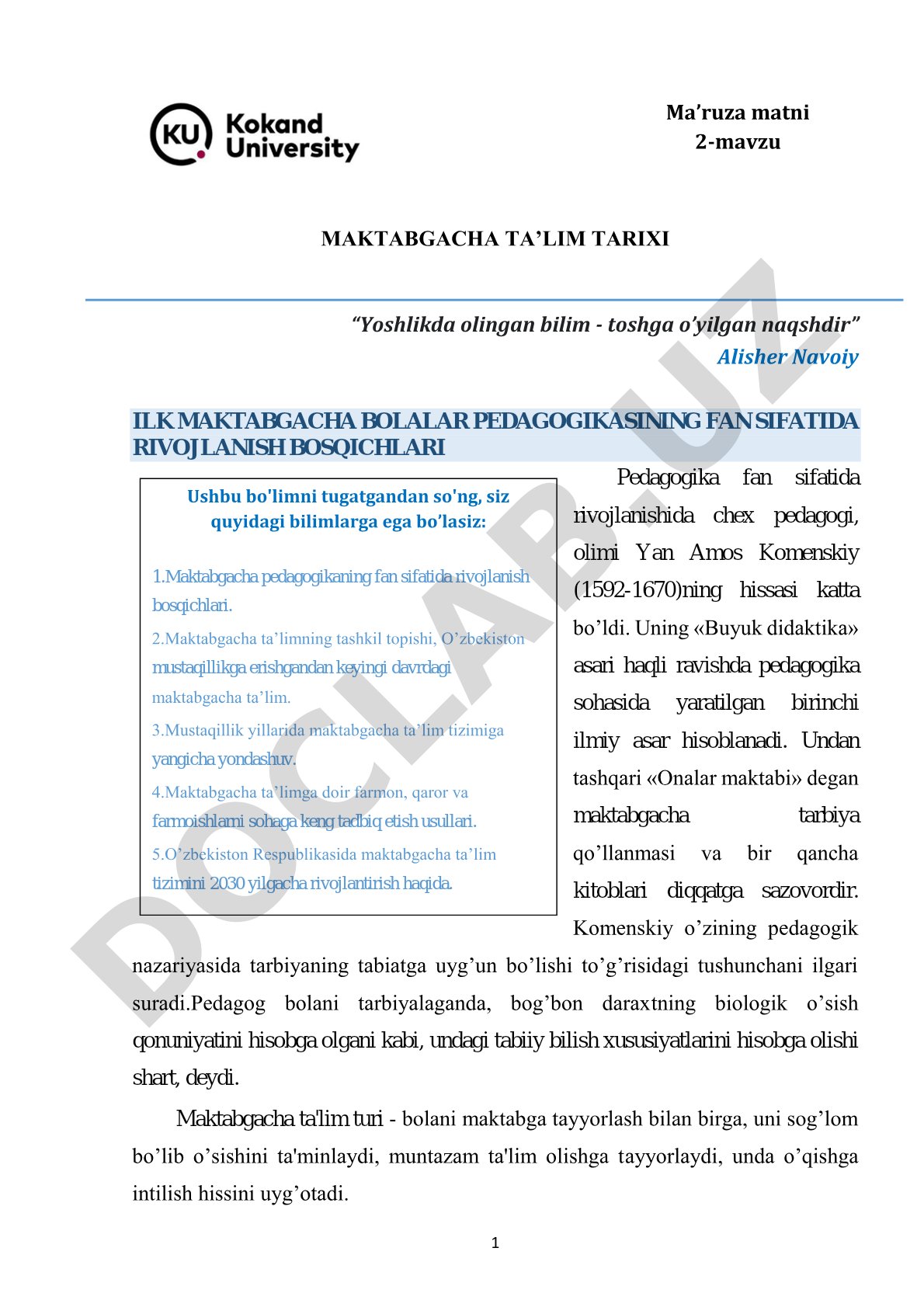 Maktabgacha ta'lim tarixi