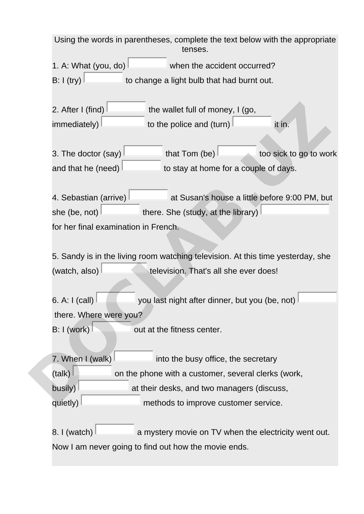 English Grammar Tense Exercise