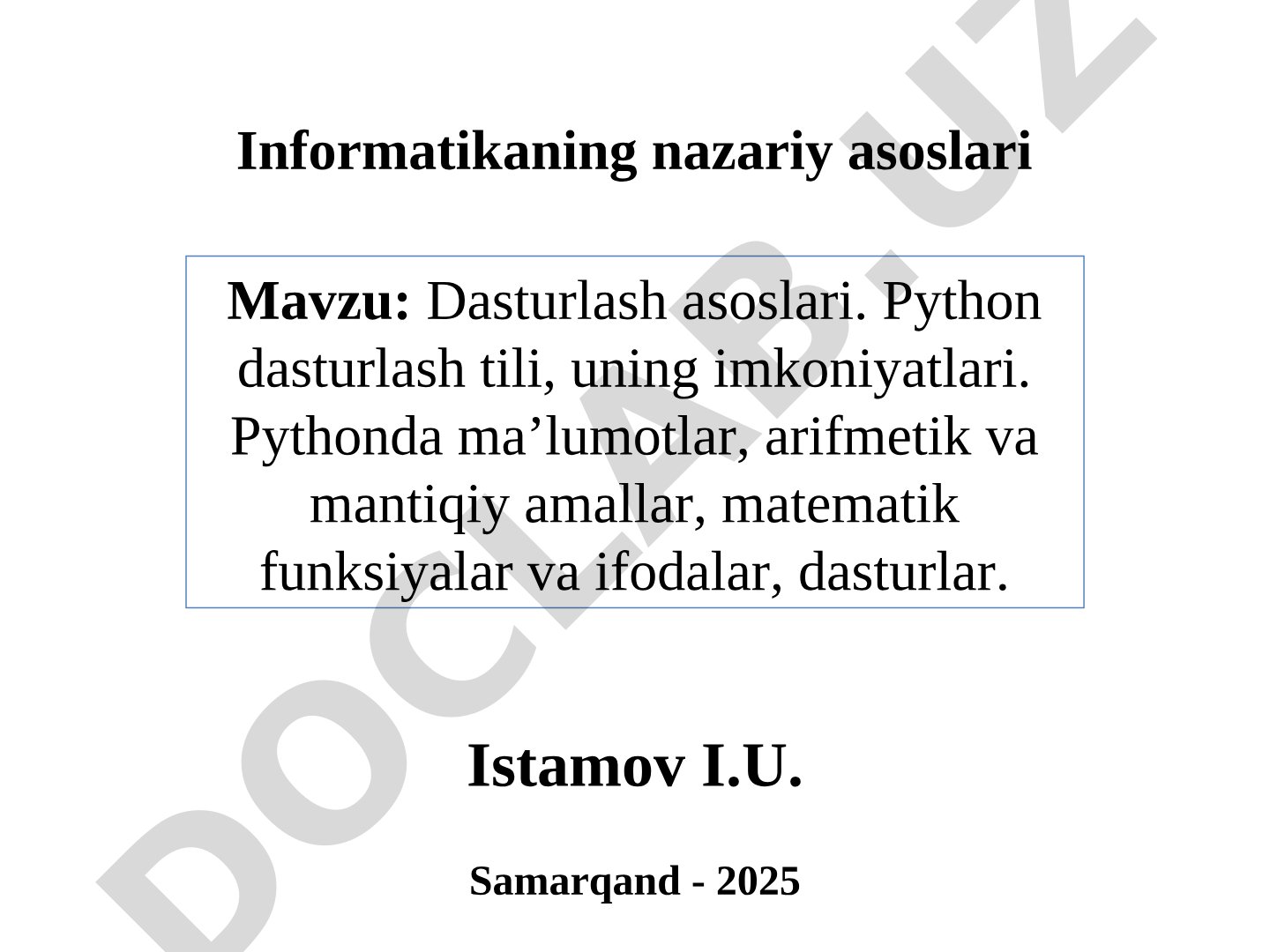 Dasturlash asoslari: Python dasturlash tili