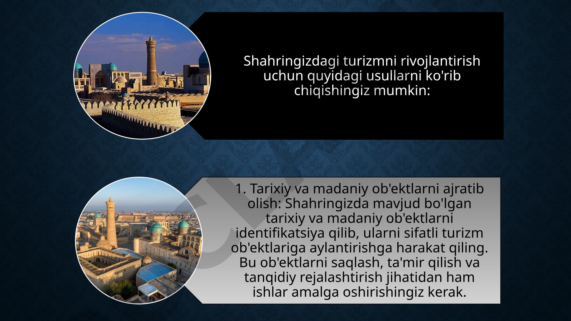 Shaharda turizmni rivojlantirish usullari