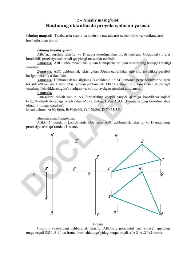 Nuqtaning oktantlarda proyeksiyalarini yasash
