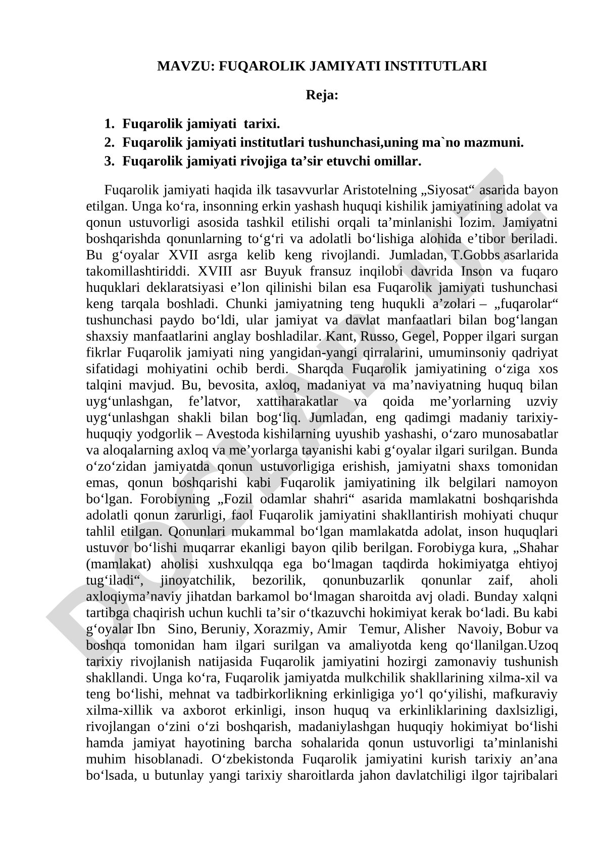 Fuqarolik jamiyati tarixi, tushunchasi, rivojlanish omillari va Sharqda talqini haqida