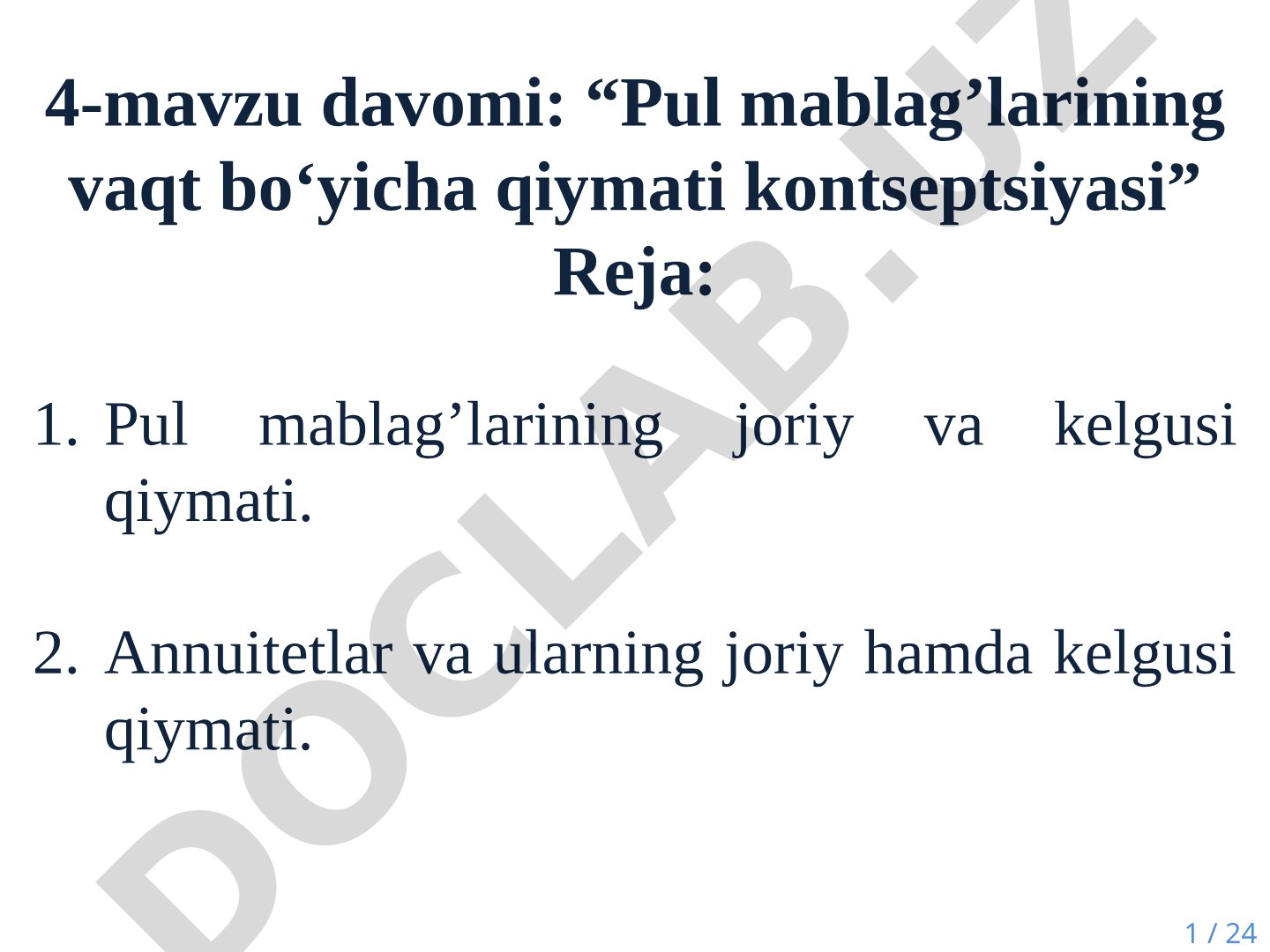 Pul mablag’larining vaqt bo‘yicha qiymati kontseptsiyasi