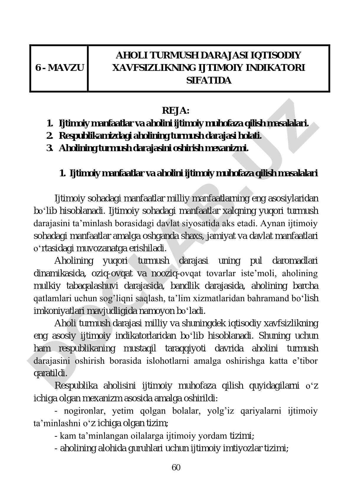 Aholi turmush darajasi iqtisodiy xavfsizlikning ijtimoiy indikatori sifatida