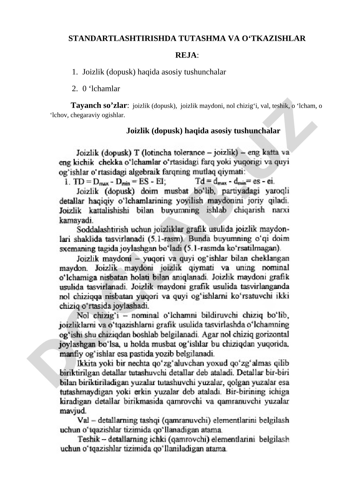 Standartlashtirishda tutashma va o‘tkazishlar