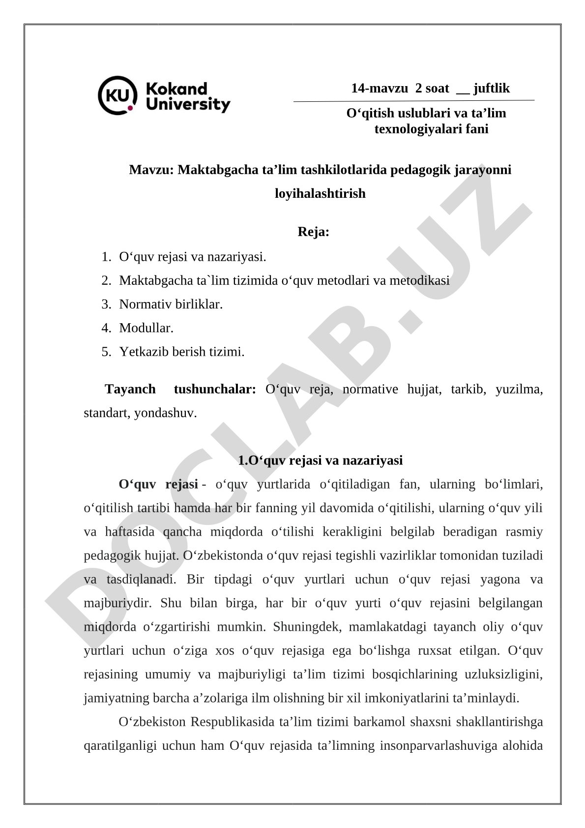Maktabgacha ta’lim tashkilotlarida pedagogik jarayonni loyihalashtirish