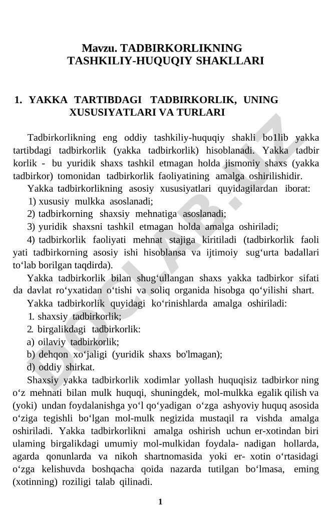 Tadbirkorlikning tashkiliy-huquqiy shakllari