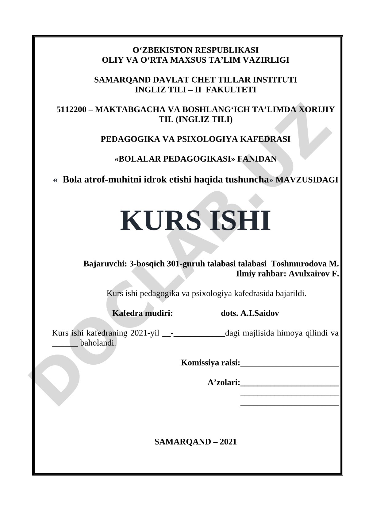 Bola atrof-muhitni idrok etishi haqida tushuncha