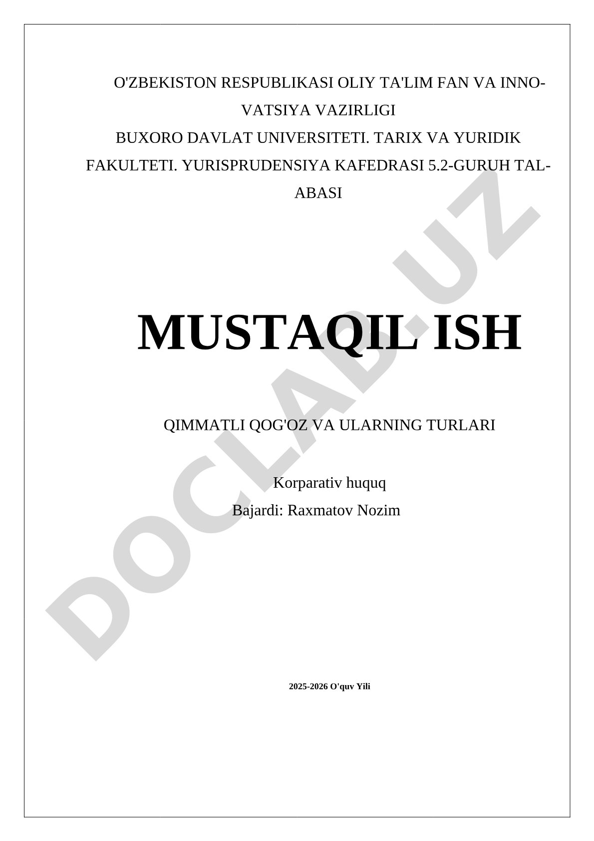 Qimmatli qog'oz va ularning turlari